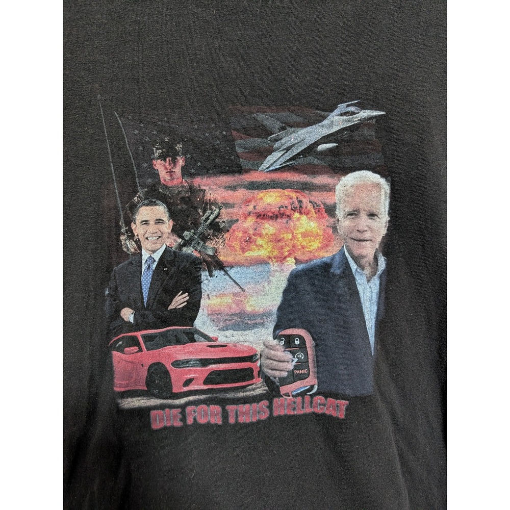 Die For This Hellcat Meme Graphic T-Shirt Black Obama Biden Satirical Tee Small
